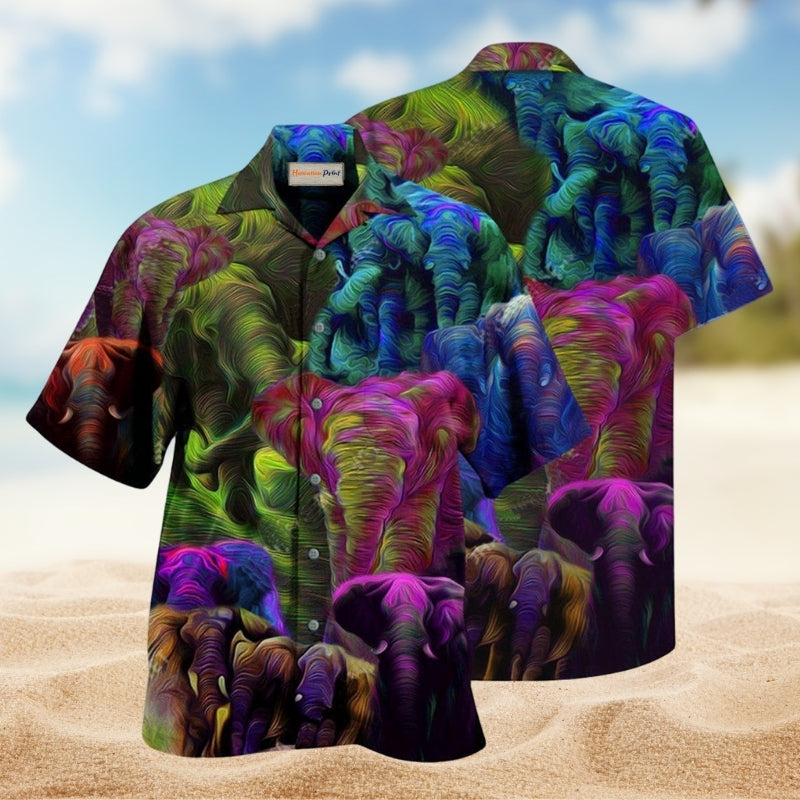 Elephant Colorful Hawaiian Shirt For Vacation Adventures Beach Events And Relaxed Warm Weather Style