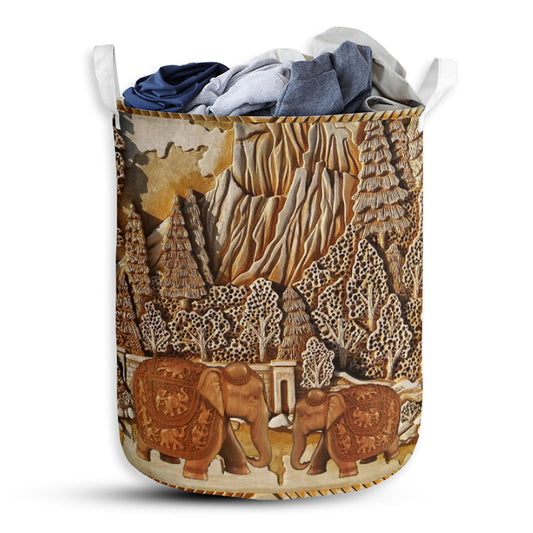 Elephant Floral Wood Laundry Basket For Bathroom Bedroom Storage