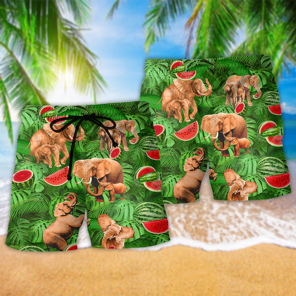 Elephant With Watermelon Funky Summer Beach Shorts For Tropical Getaways And Weekend Adventures