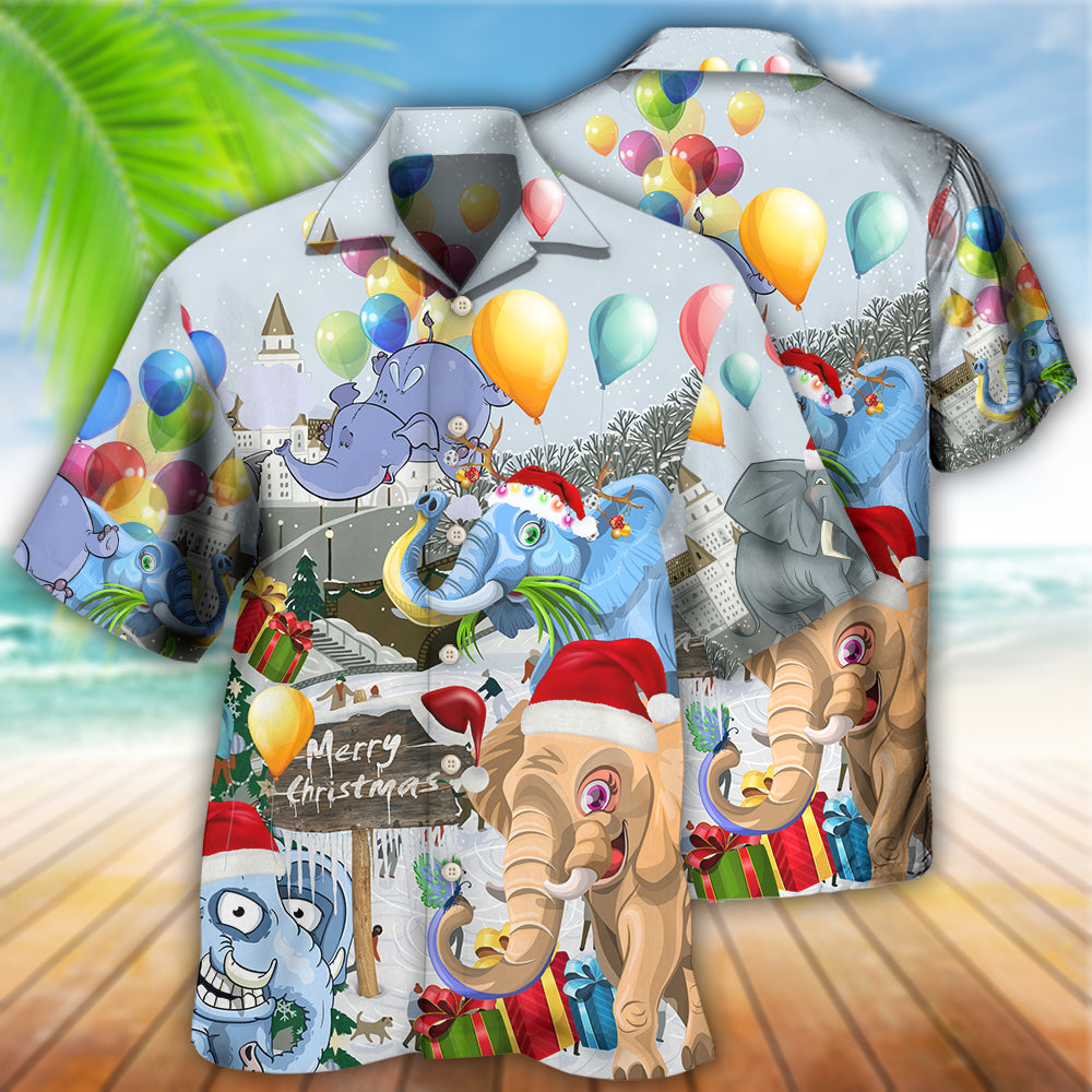 Christmas Playful Elephant Hawaiian Shirt With All Over Print For Tropical Getaways Outdoor Fun And Everyday Wear