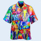 Happy Rainbow Colorful Elephant Family Hawaiian Shirt Artwork View For Weekend Travel And Beach Style