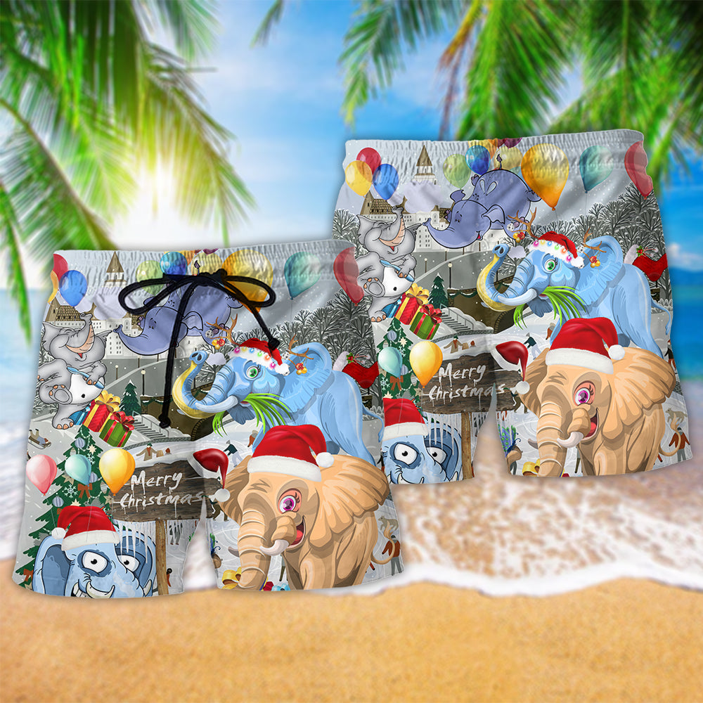 Elephant Christmas Fun Holiday Beach Shorts Design Detail For Weekend Getaways And Beach Days