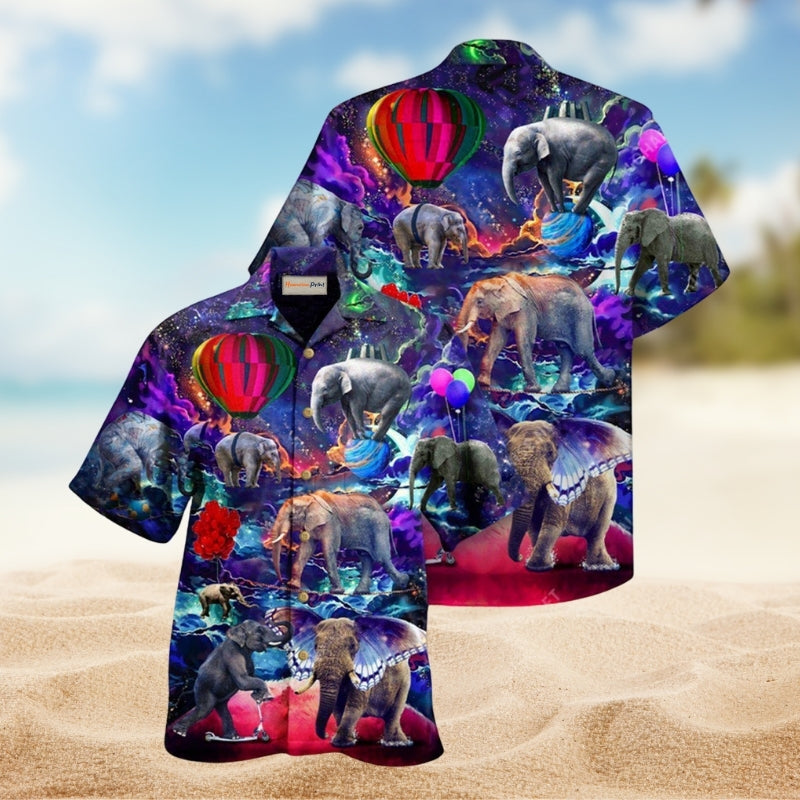 Elephant In The Sky Hawaiian Shirt For Summer Gatherings Nature Fans And Comfortable Vacation Style