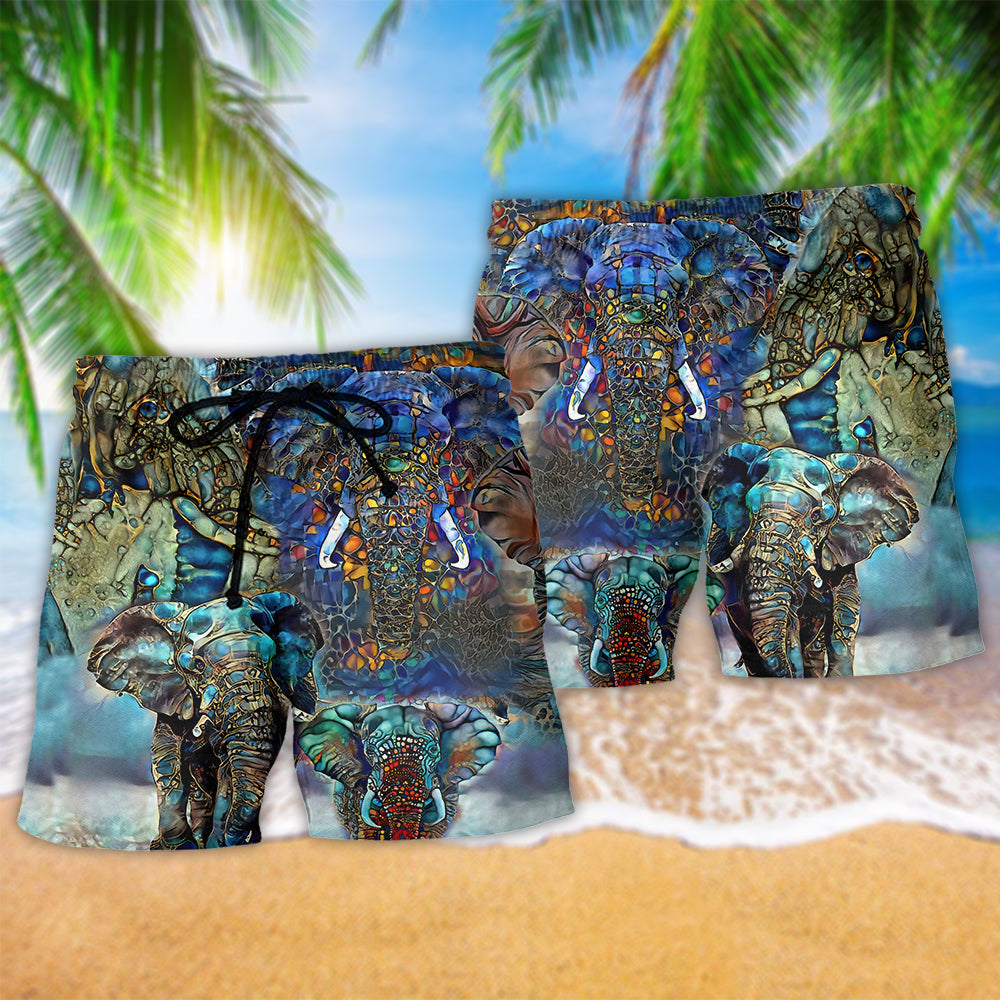 Elephant Forest Color Beach Shorts Pattern Detail For Casual Outings And Laid Back Daily Wear