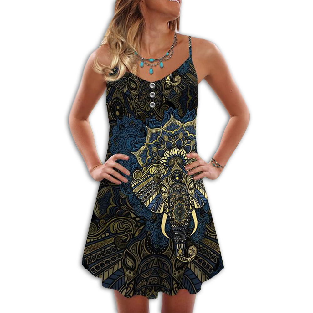 Elephant Loves Mandala V-Neck Sleeveless Cami Dress For Outdoor Events And Thoughtful Gifting