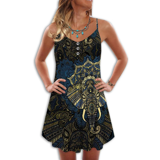 Elephant Mandala Summer Vibes – Women's Summer Sleeveless V-Neck Camisole Dress