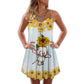 Elephant Loves Beautiful Sunflower V-Neck Sleeveless Cami Dress For Garden Parties And Relaxed Summer Wear