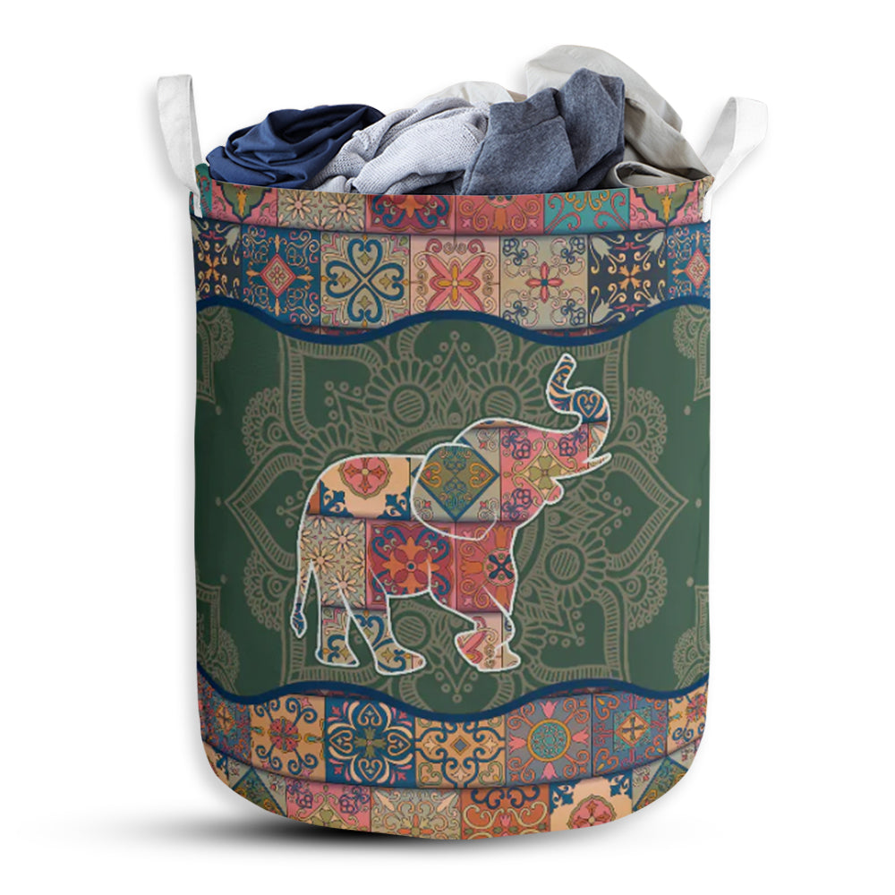 Small Size Elephant Mandala Green Laundry Basket For Bathroom Bedroom Storage