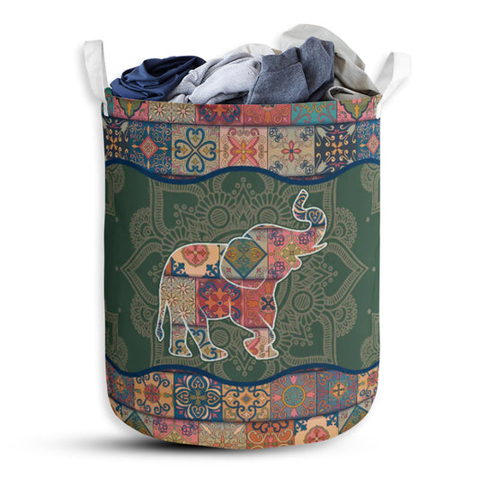 Small Size Elephant Mandala Green Laundry Basket For Bathroom Bedroom Storage
