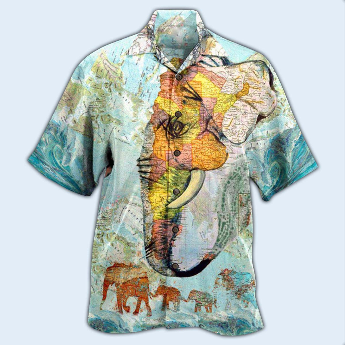 Elephant Map Hawaiian Shirt Design View For Resort Travel And Thoughtful Gifting