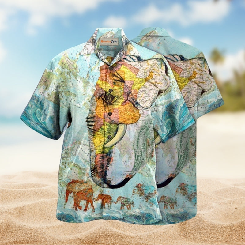 Elephant Map Hawaiian Shirt For Coastal Adventures Outdoor Gatherings And Casual Warm Weather Wear