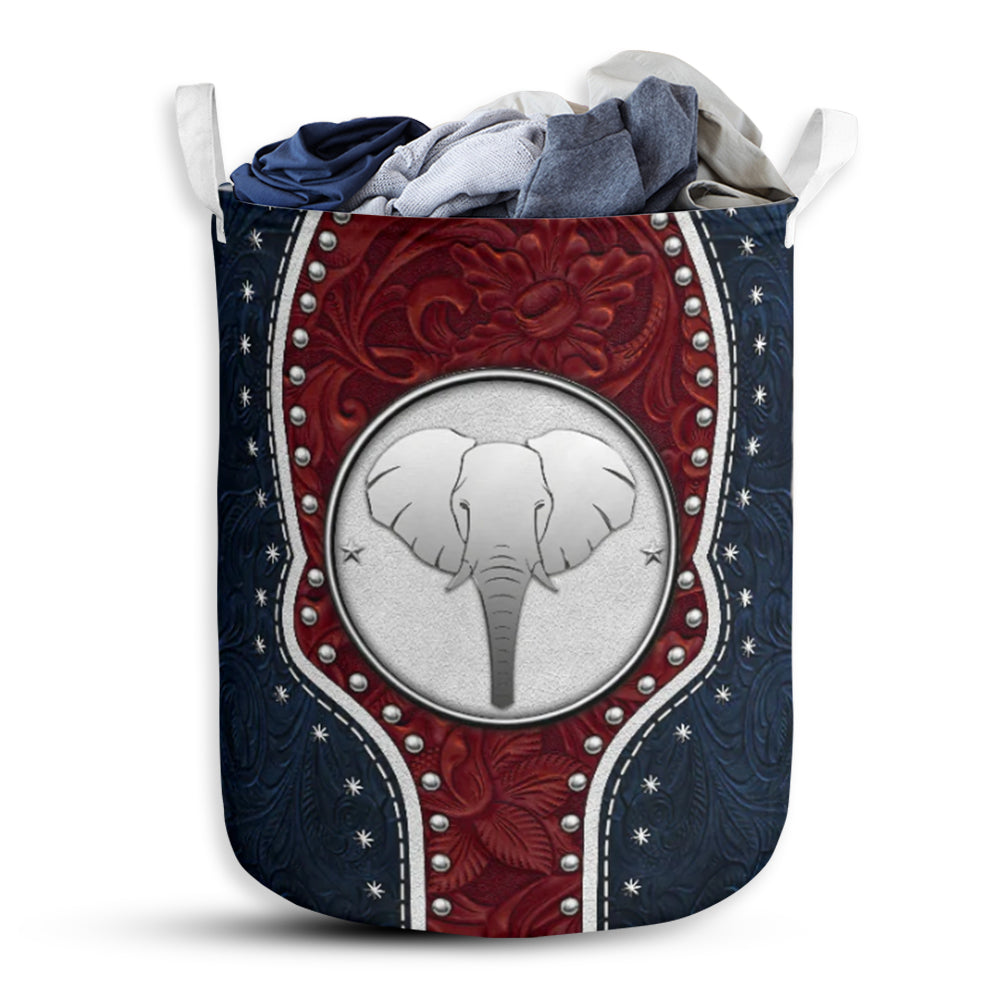 Small Size Elephant Navy Leather Laundry Basket For Bathroom Bedroom Storage