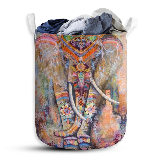 Small Size Elephant Panitng Art Laundry Basket For Bathroom Bedroom Storage