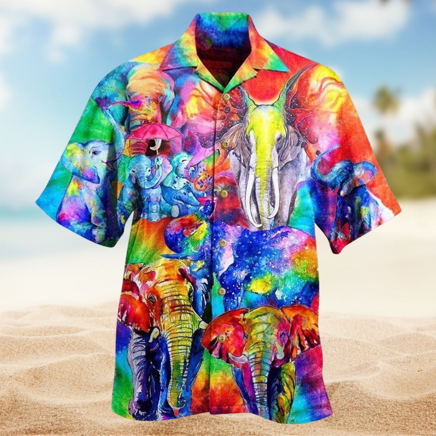 Elephant Rainbow Family Hawaiian Shirt For Island Vacations, Resort Wear, And Relaxed Seasonal Style
