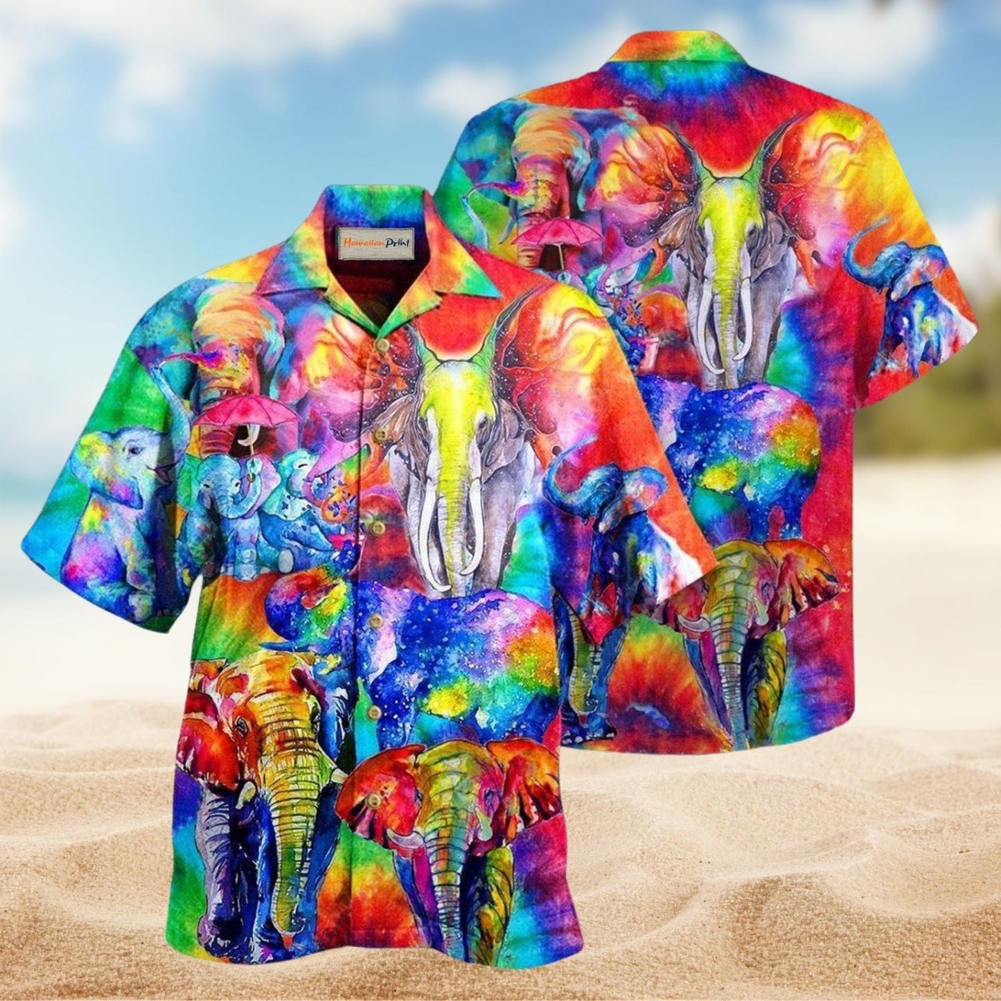Elephant Rainbow Family Hawaiian Shirt For Island Vacations, Resort Wear, And Relaxed Seasonal Style