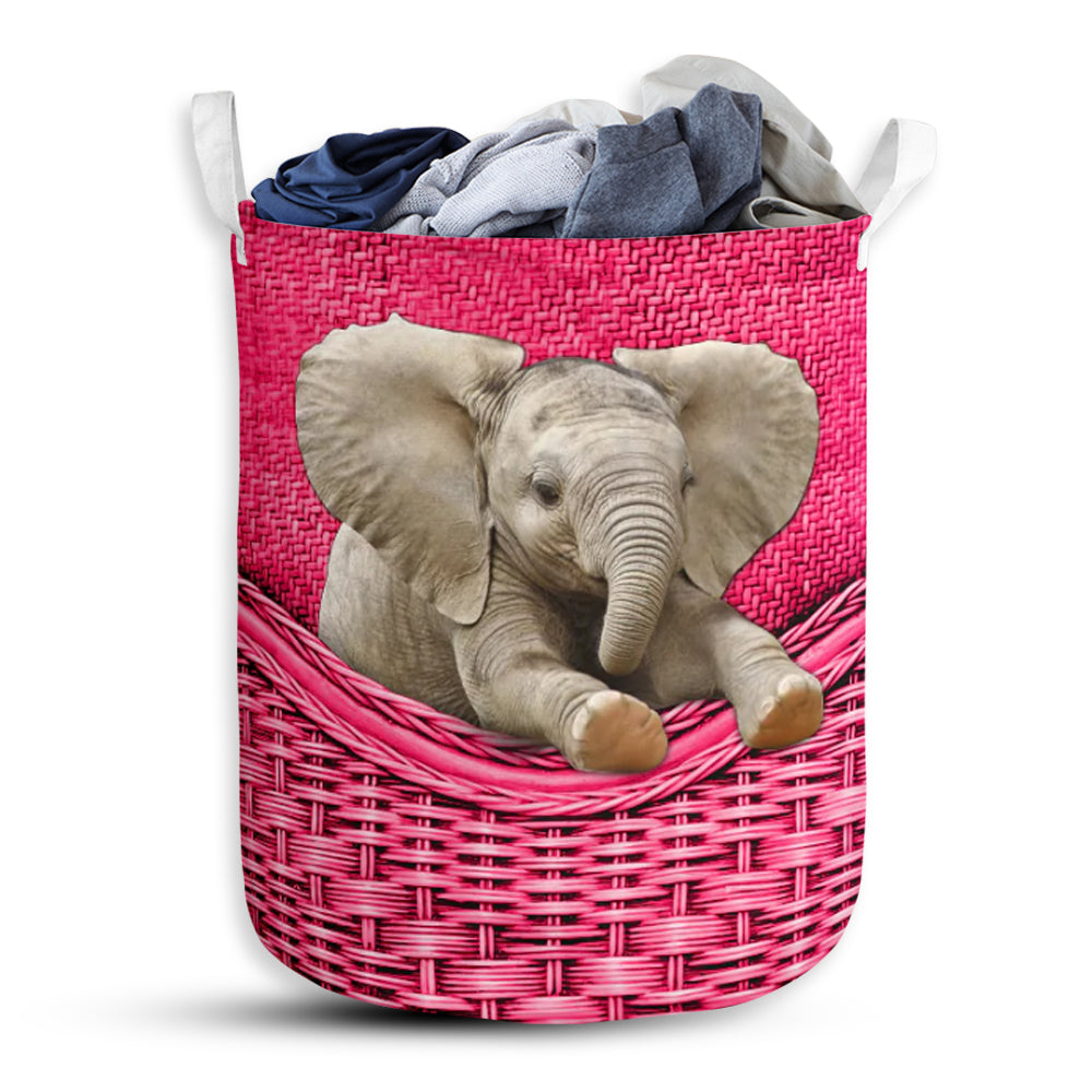 Small Size Elephant Rattan Texture Pink Laundry Basket For Bathroom Bedroom Storage