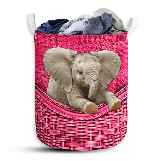 Small Size Elephant Rattan Texture Pink Laundry Basket For Bathroom Bedroom Storage