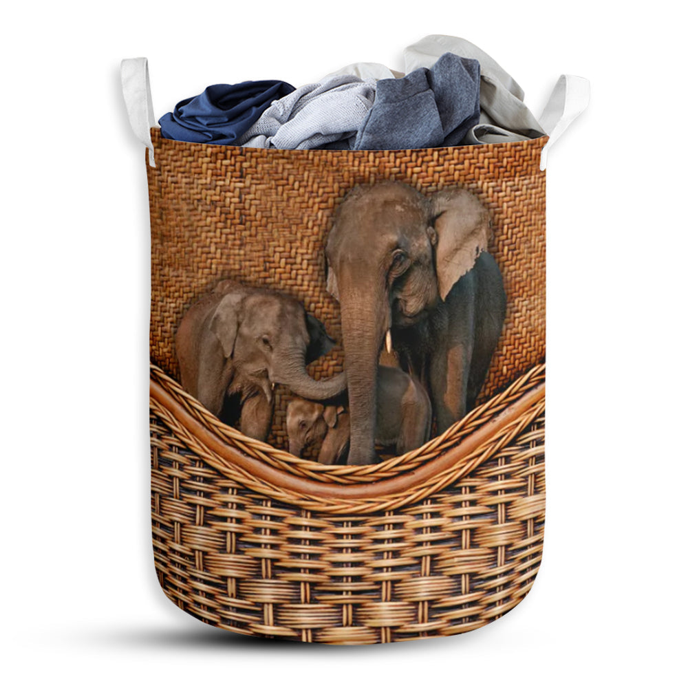 Small Size Elephant Family Rattan Texture Laundry Basket For Bathroom Bedroom Storage