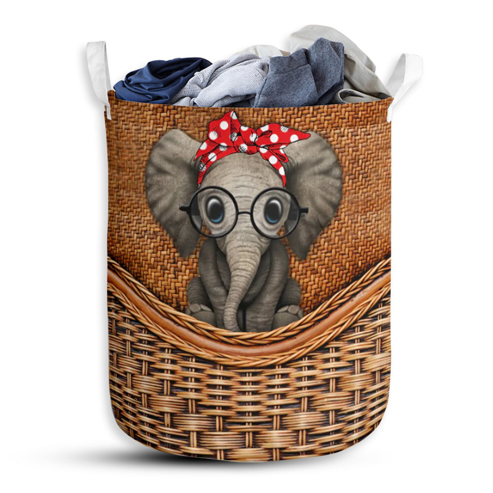 Small Size Elephant Ribbon Rattan Texture Laundry Basket For Bathroom Bedroom Storage