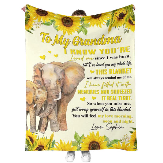 Elephant Sunflower I've Loved You My Whole Life Personalized Flannel Blanket For Cozy Bedroom Sofa Decor