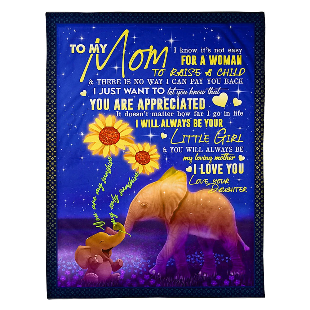 Elephant To My Mom Flannel Blanket For Cozy Bedroom Sofa Decor