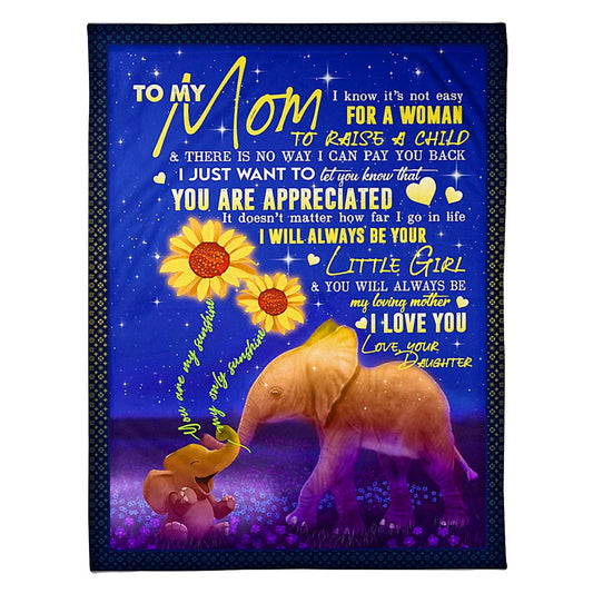 Elephant To My Mom Flannel Blanket For Cozy Bedroom Sofa Decor