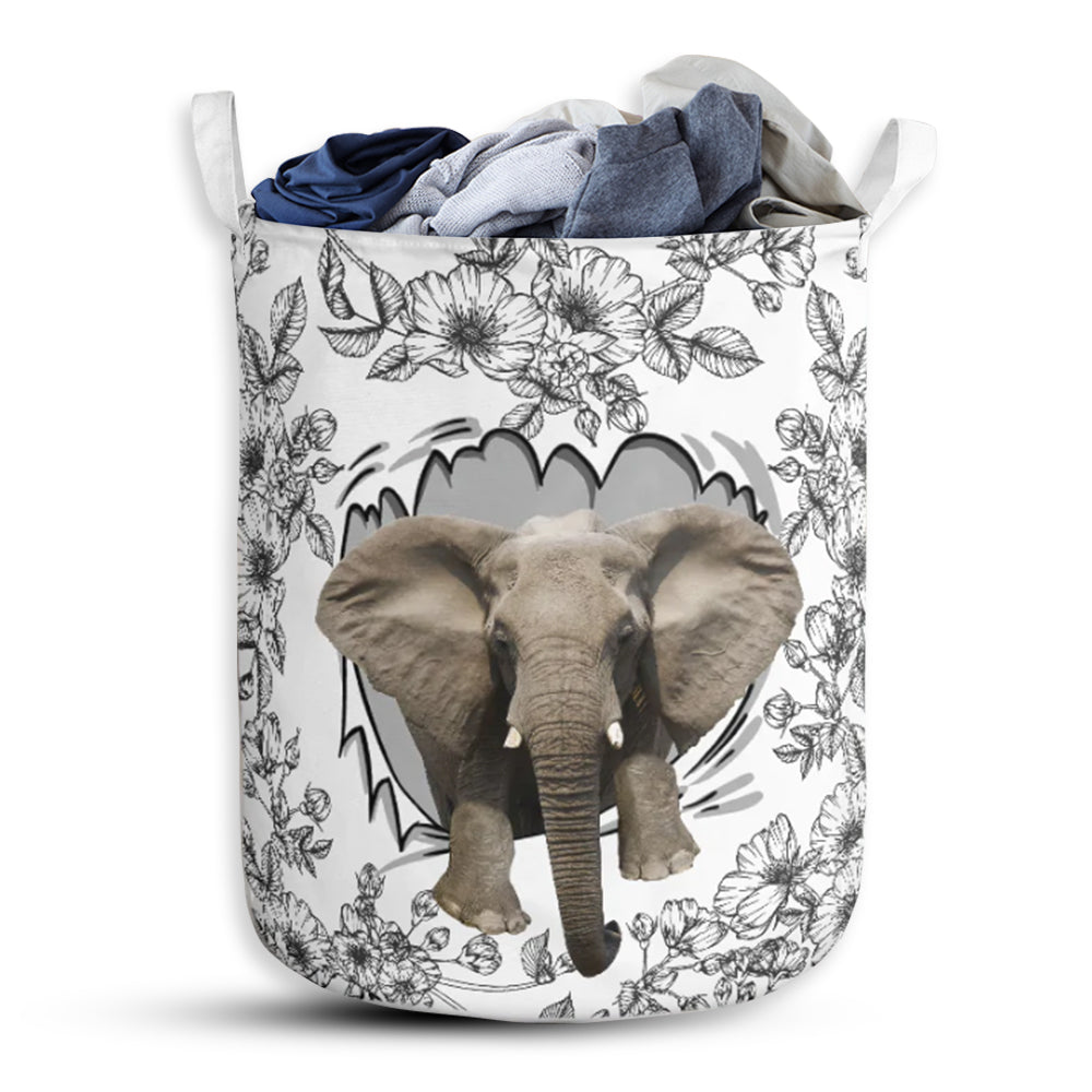 Elephant With Floral Laundry Basket For Bathroom Bedroom Storage
