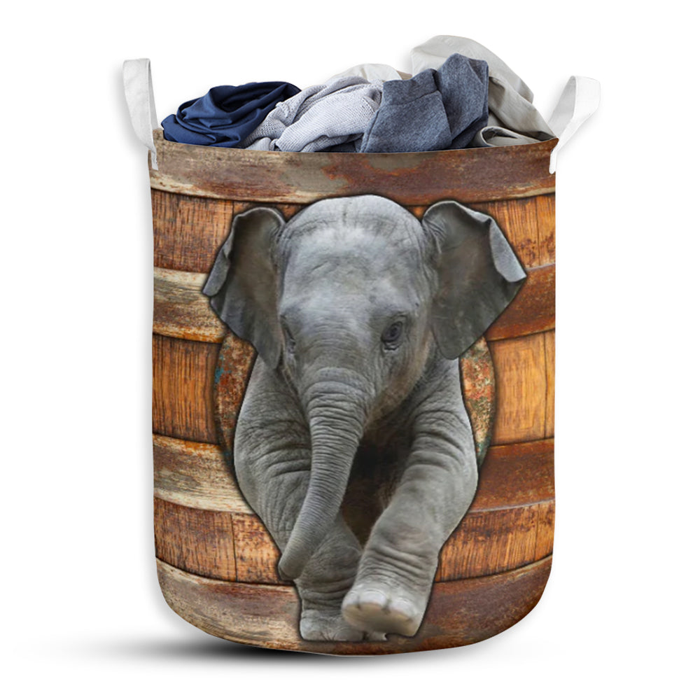 Elephant Wood Vintage Laundry Basket For Bathroom Bedroom Storage