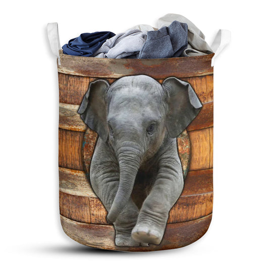 Elephant Wood Vintage Laundry Basket For Bathroom Bedroom Storage