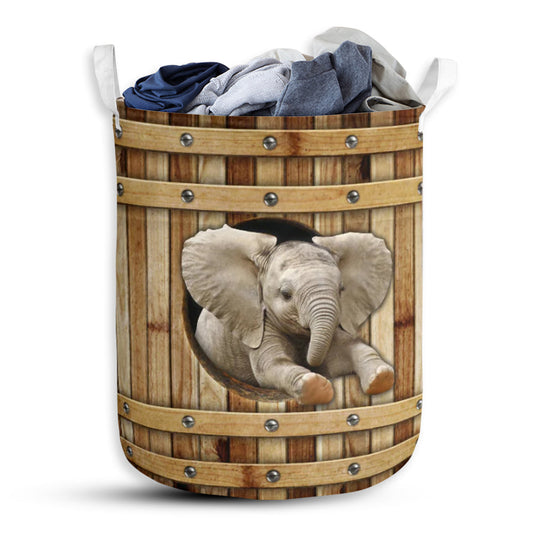Elephant Wooden Barrel Laundry Basket For Bathroom Bedroom Storage