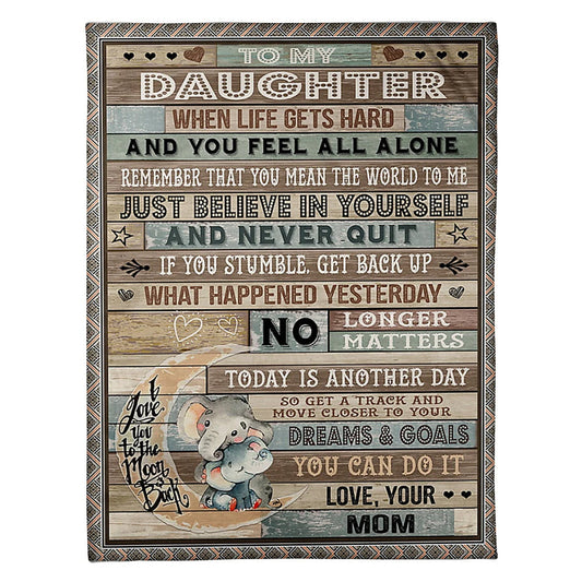 Elephant You Can Do It Daughter Gift Flannel Blanket For Cozy Bedroom Sofa Decor