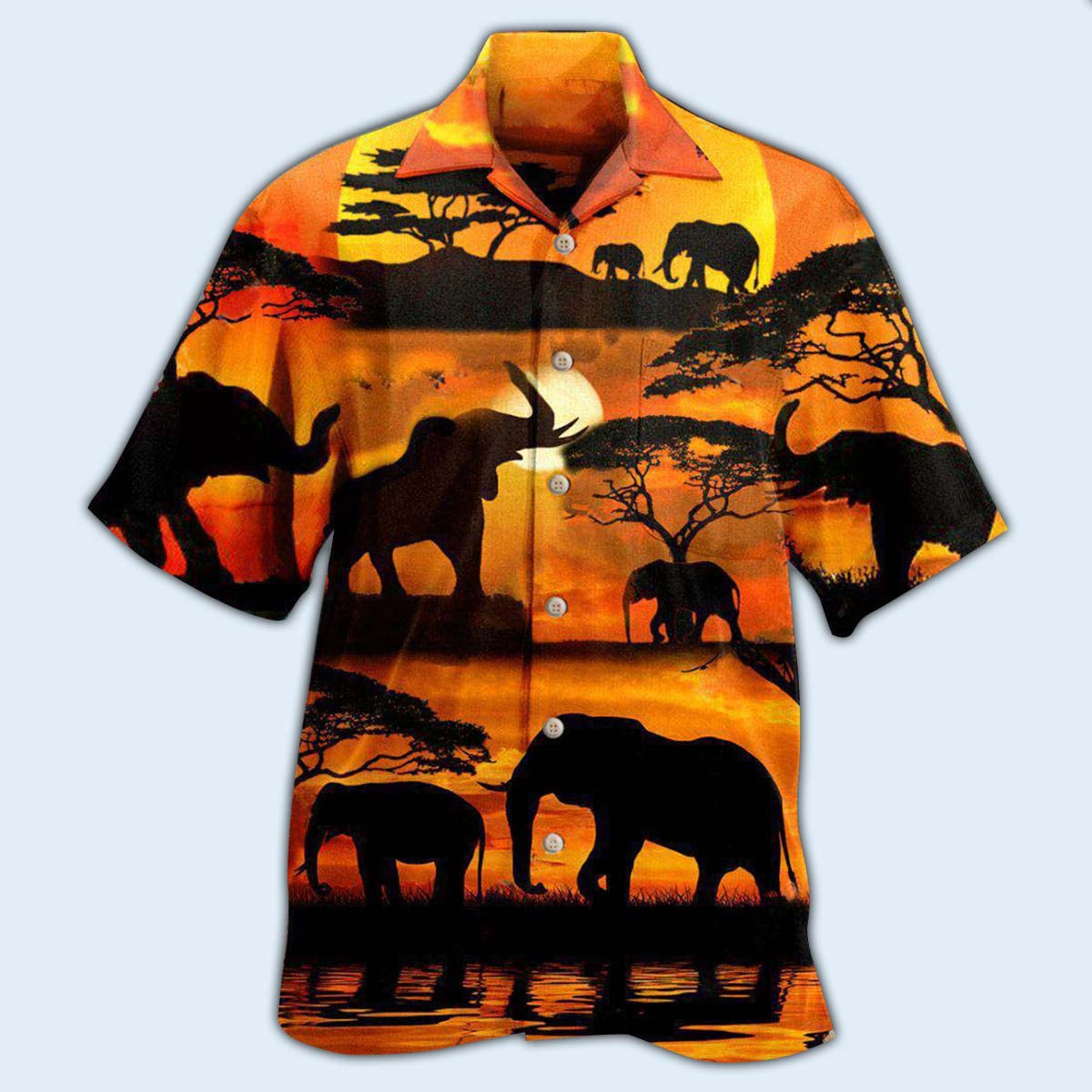 Yellow Elephant Stronger Think Sky Hawaiian Shirt Design View For Casual Summer Styling