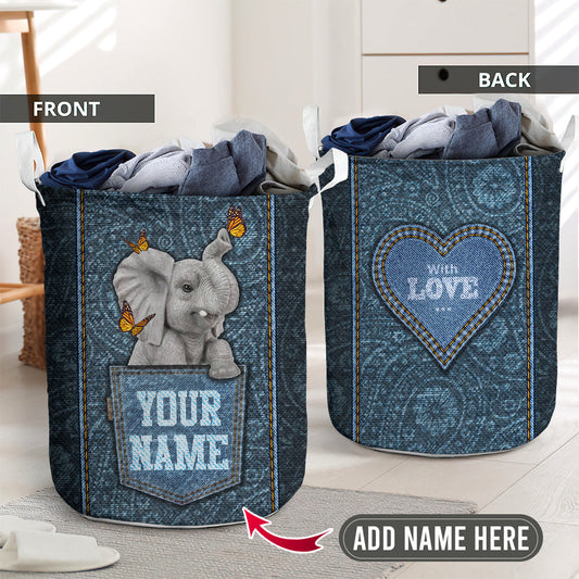 Elephant And Butterfly Jeans Style Laundry Basket For Bathroom Bedroom Storage