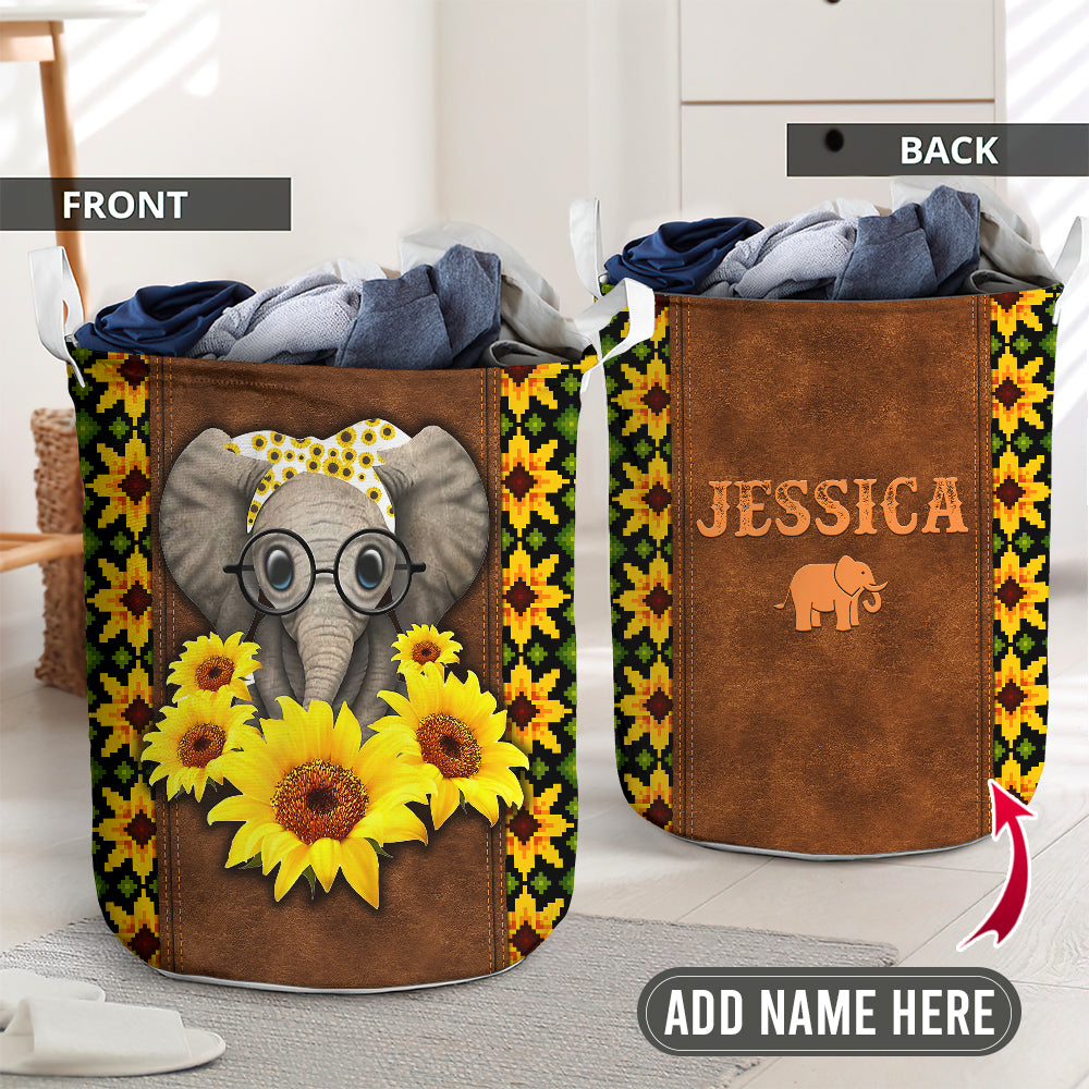Elephant And Sunflower Laundry Basket For Bathroom Bedroom Storage