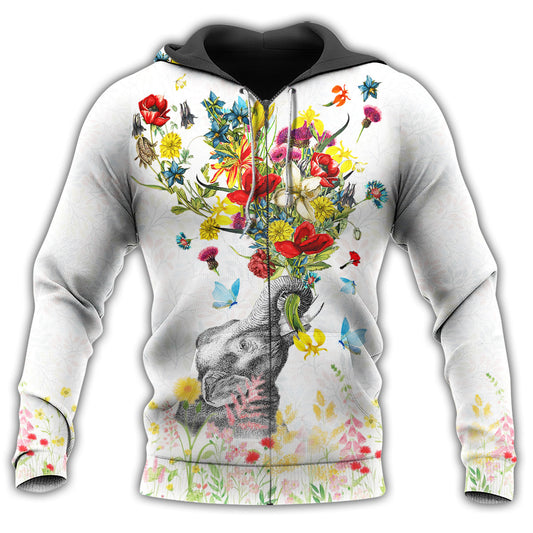 Elephant Flowers Make Me Happy Art - 3D Hoodie
