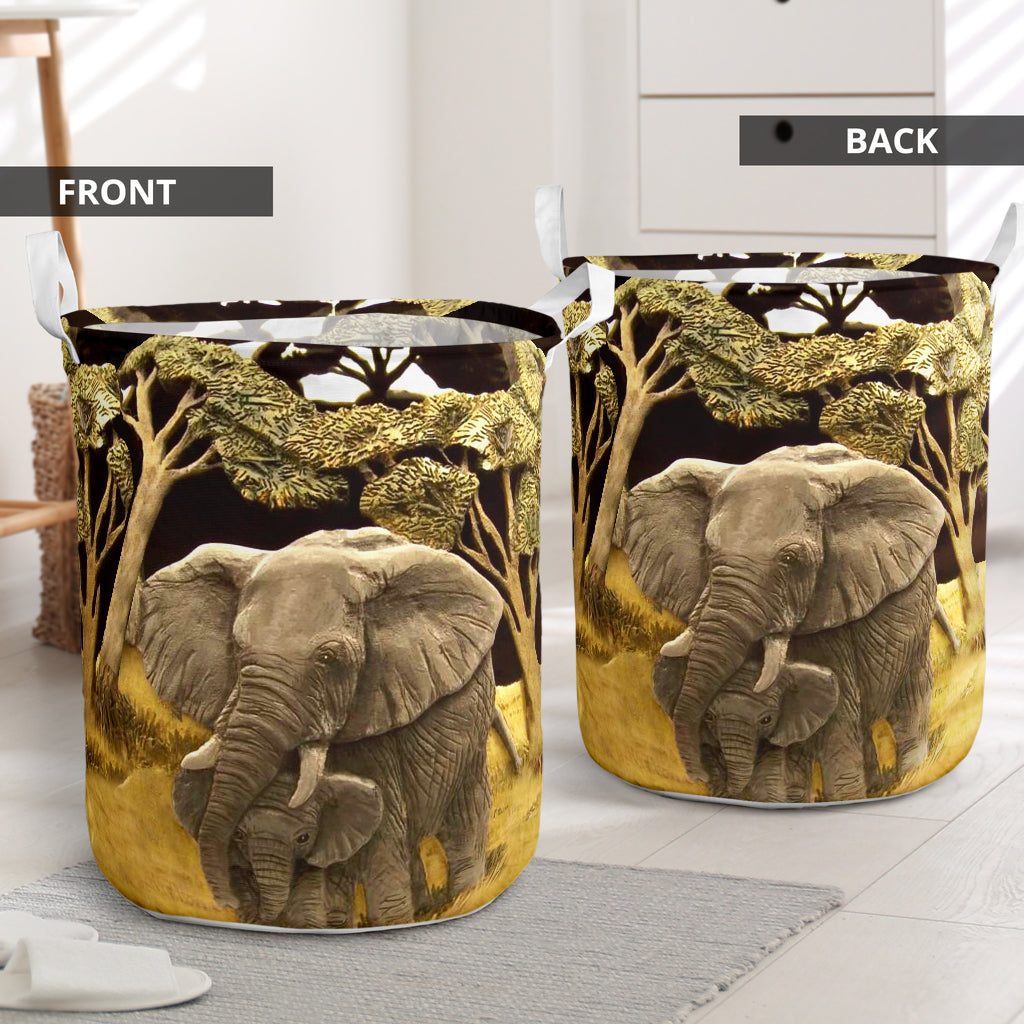 Elephant Art Gourds Laundry Basket For Room Home Organizer