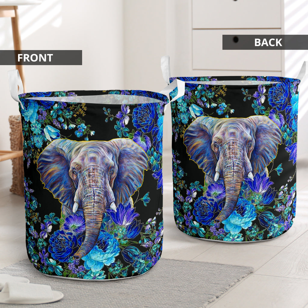 Elephant Flower Purple Laundry Basket For Room Home Organizer