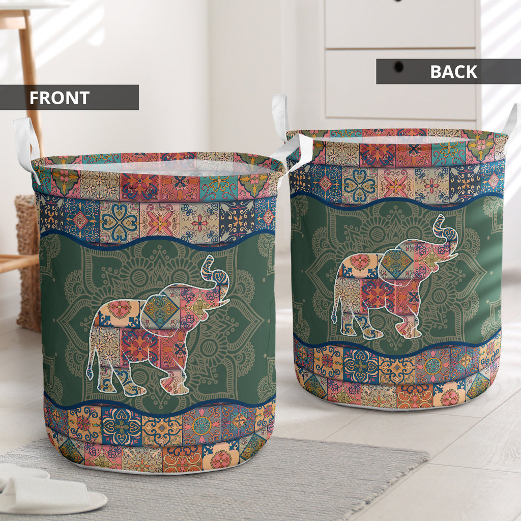 Elephant Mandala Green Laundry Basket For Room Home Organizer