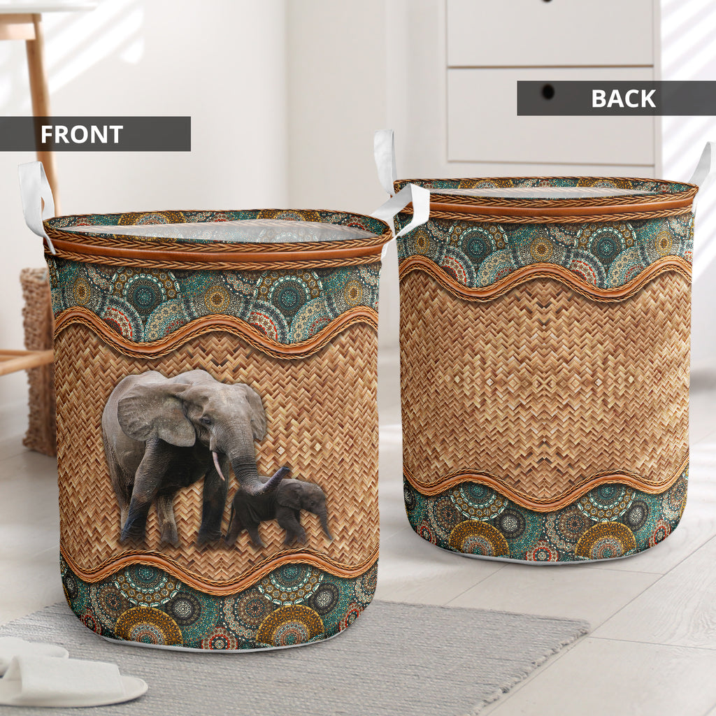 Elephant Rattan Mandala Laundry Basket For Room Home Organizer