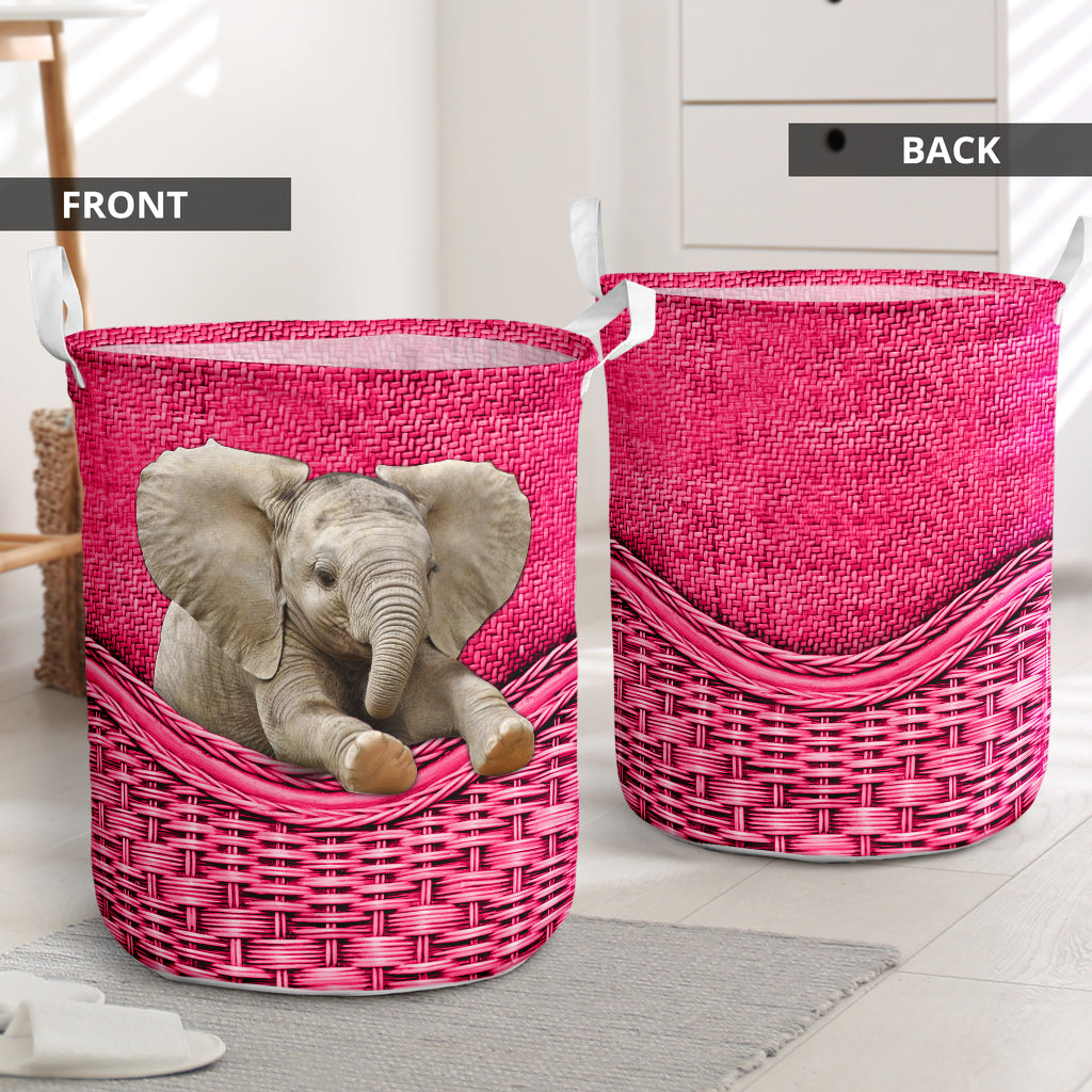 Elephant Rattan Texture Pink Laundry Basket For Room Home Organizer