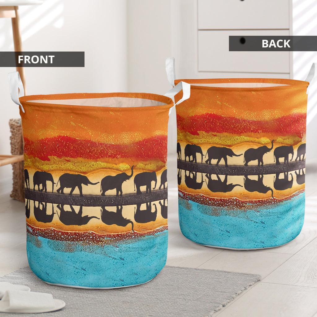 Elephant Reflection Laundry Basket For Room Home Organizer
