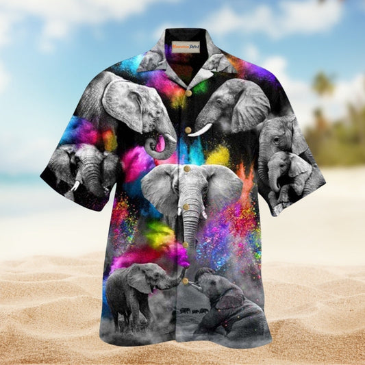 Elephants Colorful And Black Hawaiian Shirt For Summer Vacation Beach Travel And Relaxed Casual Wear