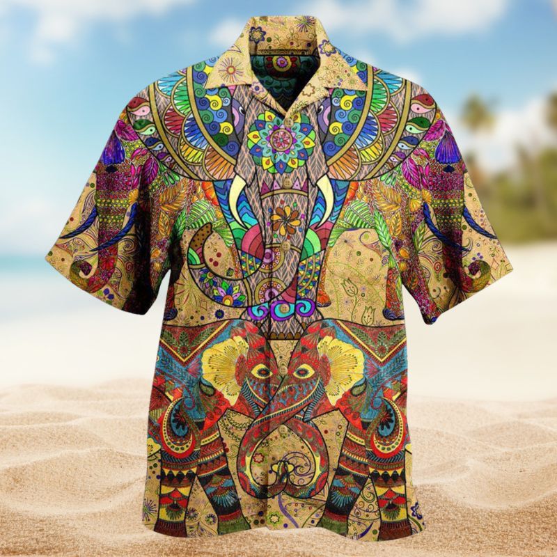 Colorful Elephants Hawaiian Shirt For Tropical Holidays, Outdoor Gatherings, And Everyday Comfort