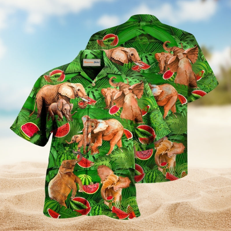 Elephants Funky Watermelon Hawaiian Shirt For Food Lovers Beach Trips And Playful Warm Weather Style