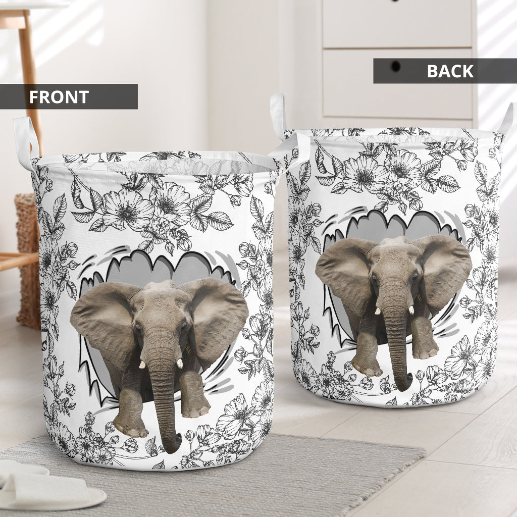 Elephant With Floral Laundry Basket For Room Home Organizer