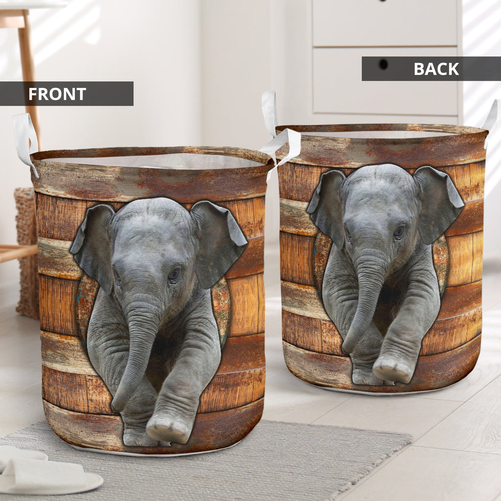 Elephant Wood Vintage Laundry Basket For Room Home Organizer
