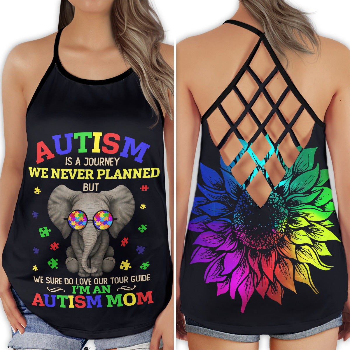 Autism Elephant Mom Hollow Tank Top For Community Events And Positive Support
