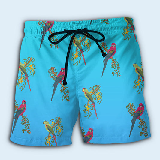 Parrot Blue Tropical Beach Shorts Pattern View For Weekend Trips And Outdoor Activities