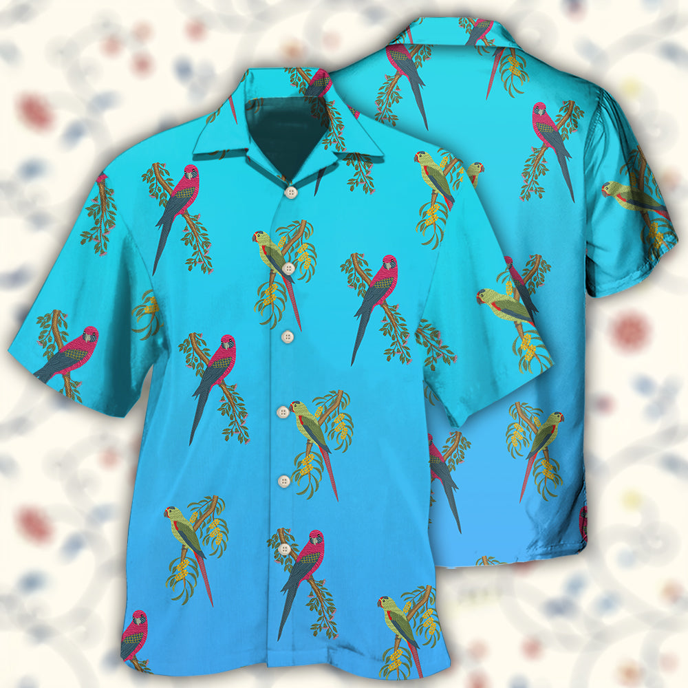 Creative Parrot Blue Hawaiian Shirt For Coastal Travel, Casual Events, And Comfortable Summer Wear