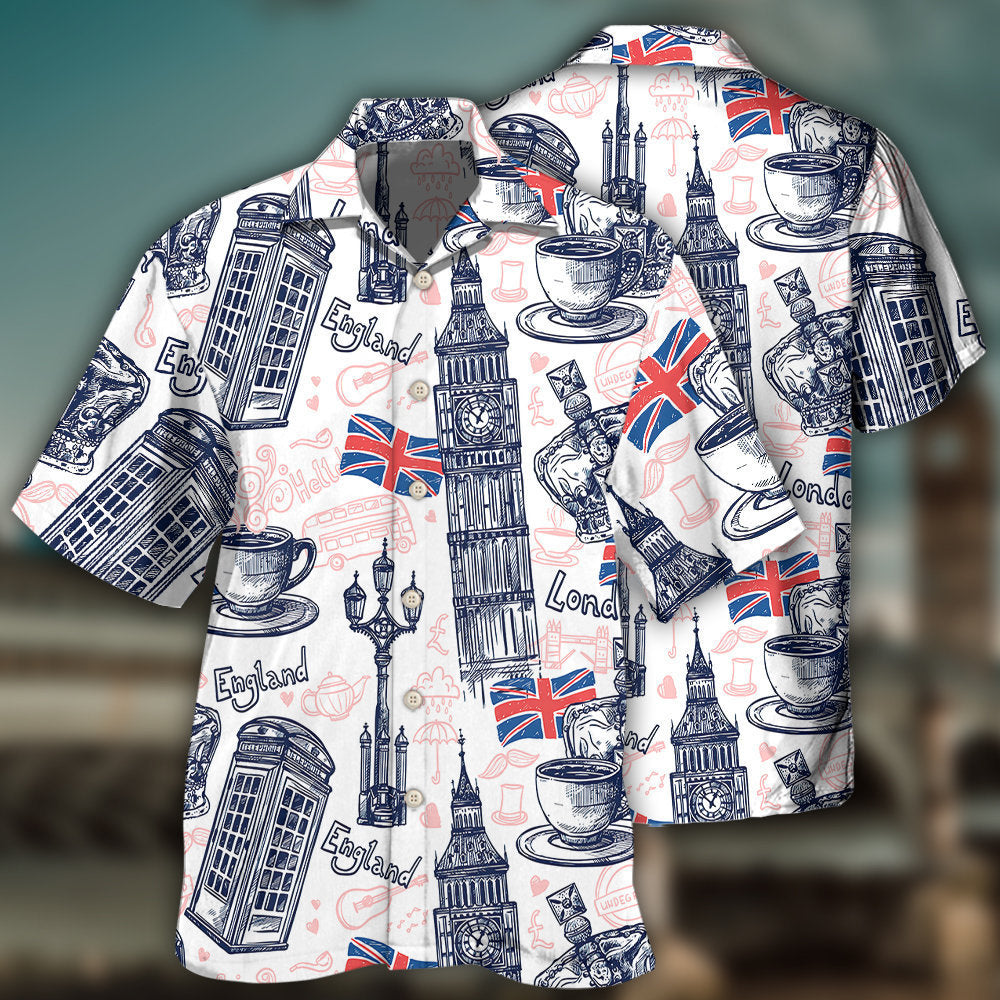 English Heritage Hawaiian Shirt With Detailed Graphic For Tropical Parties Vacation Travel And Casual Summer Style